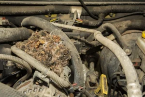 deer mouse nest in a car