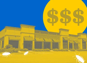 Commercial retail building illustrating financial impact of pest infestations