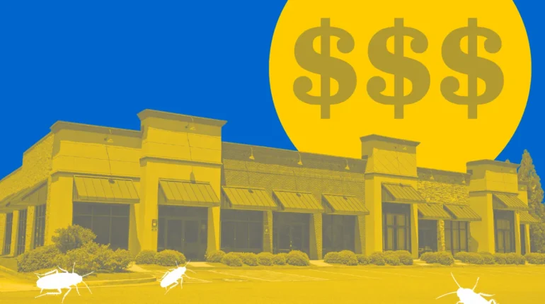 Commercial retail building illustrating financial impact of pest infestations
