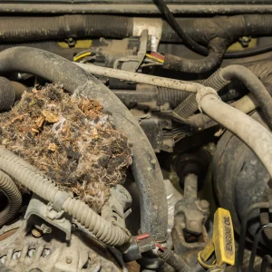 deer mouse nest in a car